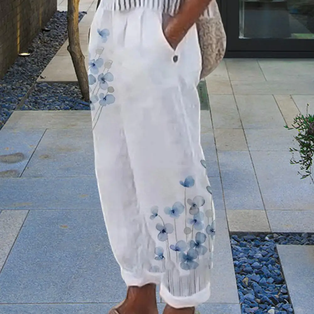 Women's Cotton Linen Elegant Retro Floral Casual Street Overalls Pants