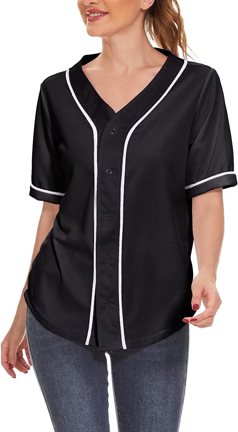 camisa de beisebol das mulheres camisa botão para baixo em branco softball jérsei hip hop camisas