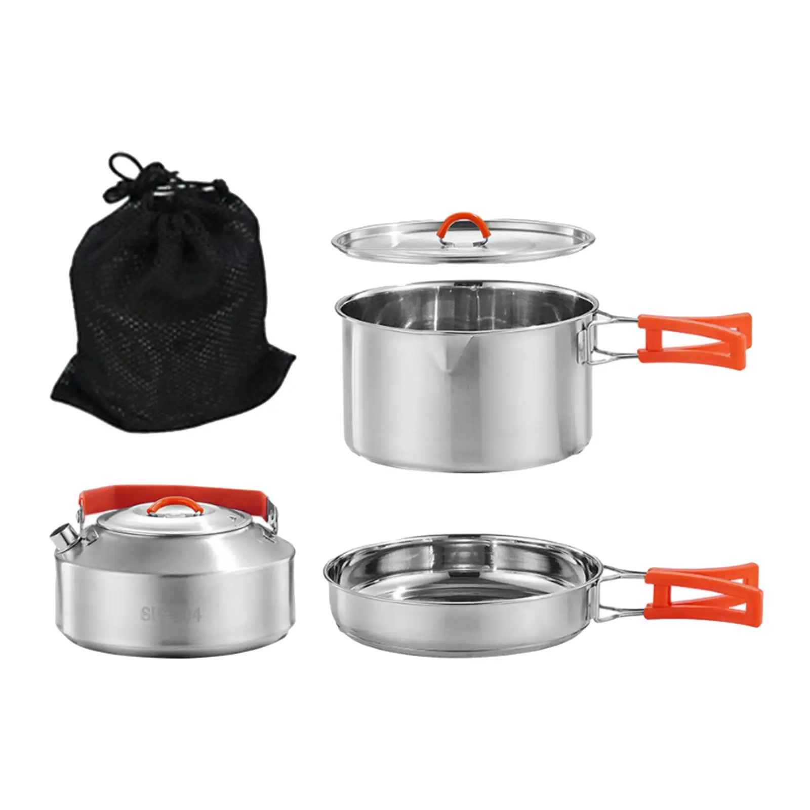 Camping Cookware Set Included Mesh Carry Bag Stainless Steel Camping Cooking Set