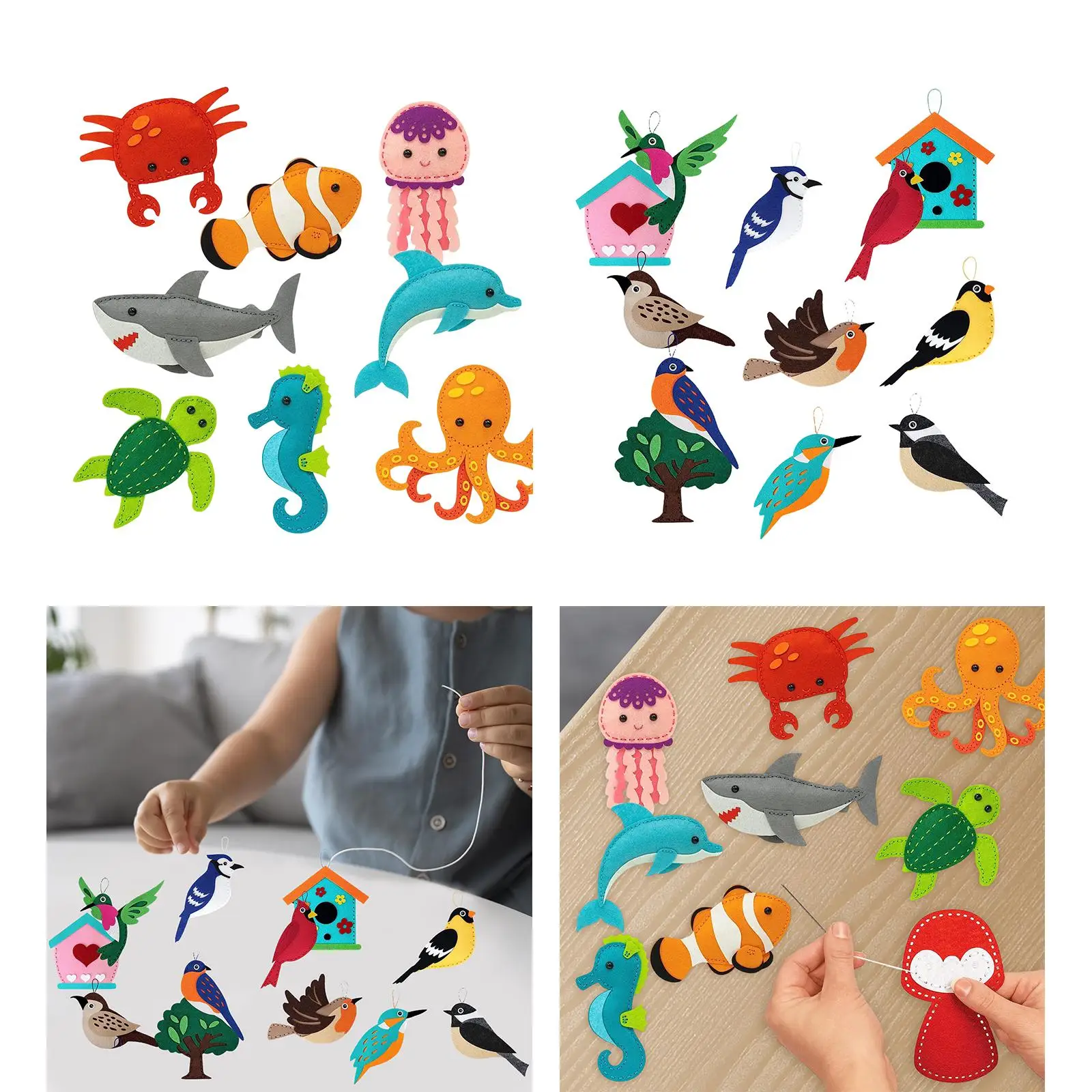 Felt Sewing Kits Fish and Birds DIY Crafting and Sewing Set Animals Sewing for kids Boys Children Toddler