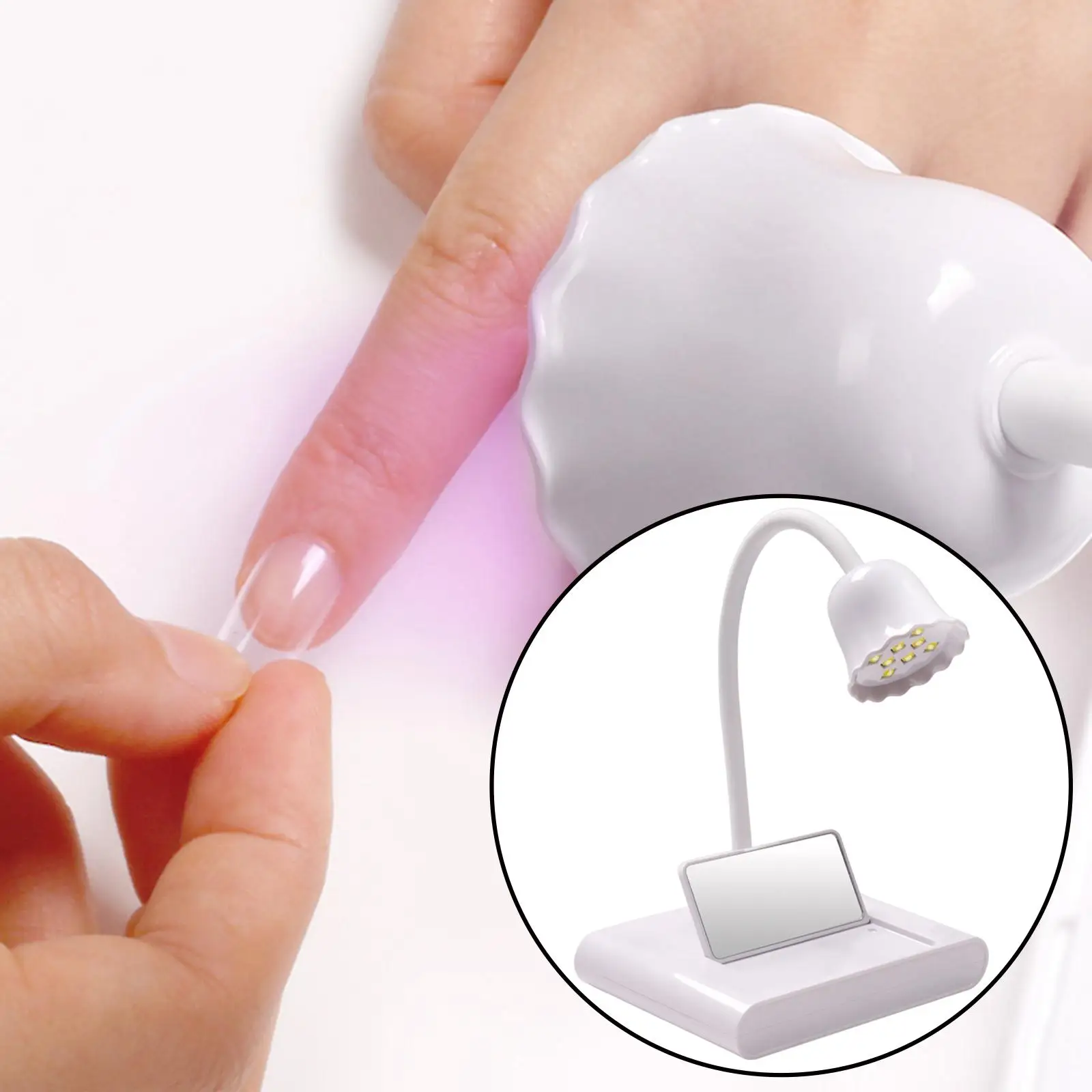 LED Nail Lamp with Mirror with 8Pcs LED Nail Art Tools 20W Portable Professional Rechargeable Nail Dryer Machine for Fingernail