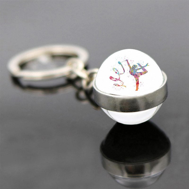 Beliebte Schmuck doppelseitige Glas Anhänger Schlüssel bund rhythmische Gymnastik Thema Schlüssel bund Anhänger Geschenk stilvoll und minimalist isch – Detail 3