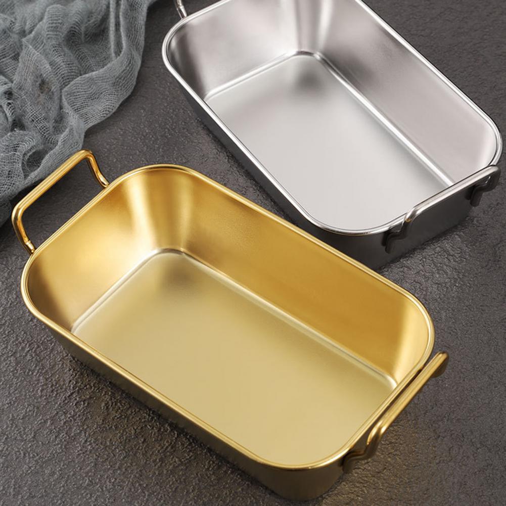 Gold Plated Square Dish With Handle Large Size: 10 X 18 X 4.5Cm