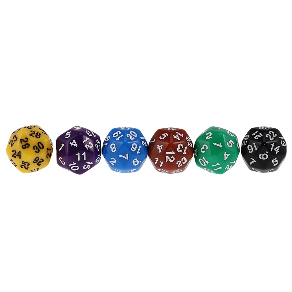 MagiDeal 6pcs 24 /30 Sided Dice D24 D30 Dices for D&D TRPG Family Party Board Game Toys