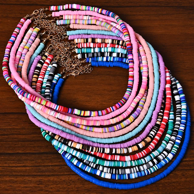 Boho Style Necklace Colorful Clay Beaded Choker Party Rainbow