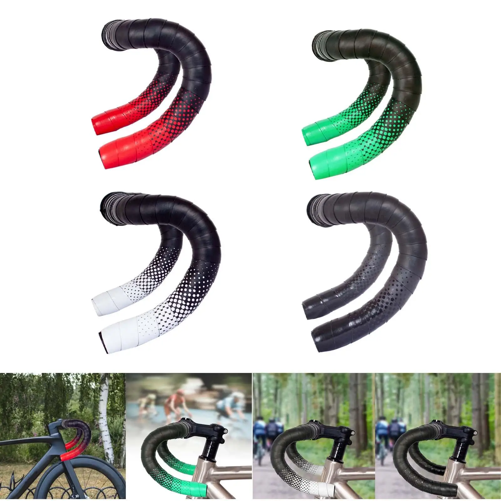 2Pcs Road Bike Handlebar Tape Shock Absorbing with 2 Bar End Plugs Bicycle Bar Tape for Outdoor Cycling Mountain Bikes Road Bike