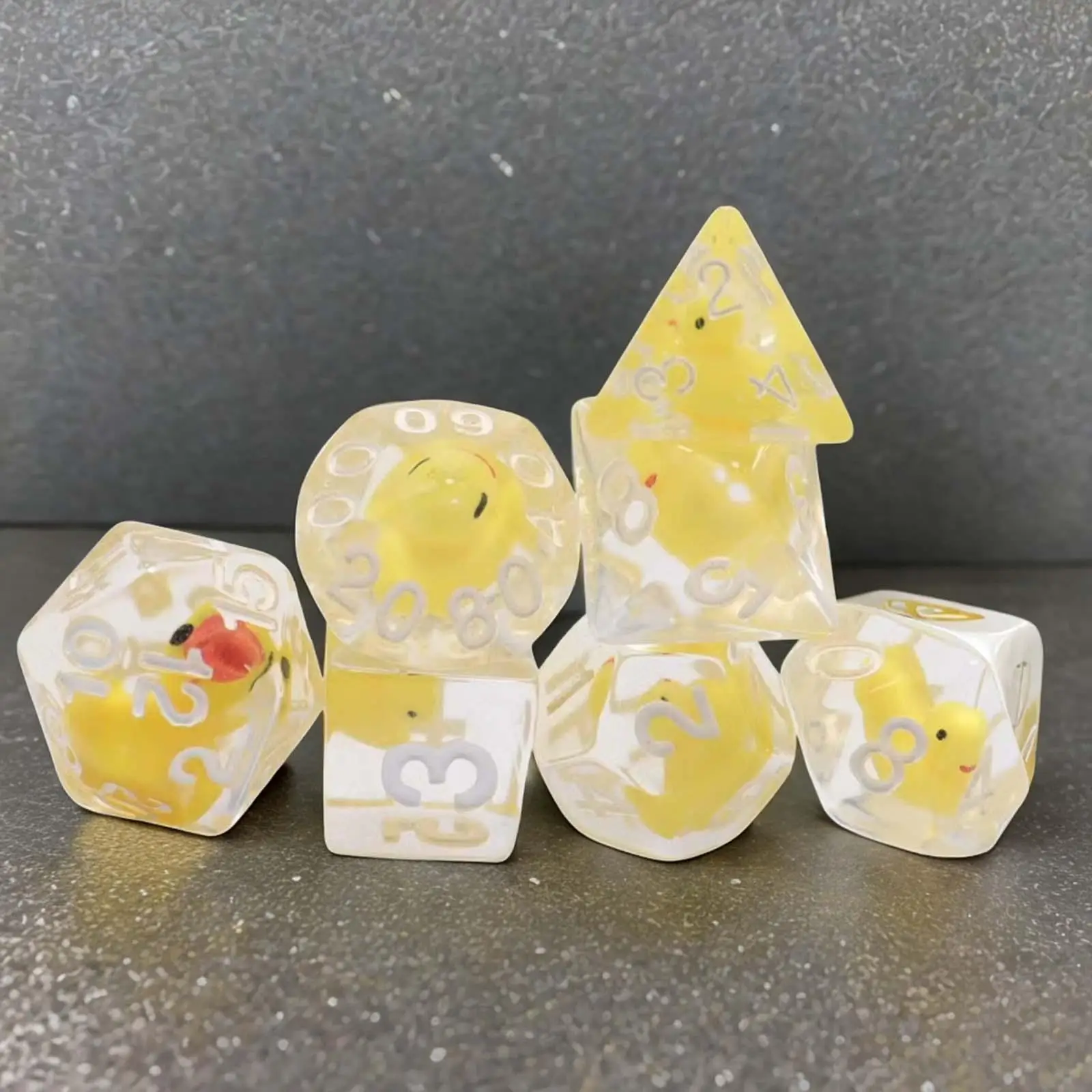 7x Polyhedral Dices Set Party Game Dices D4-d20 Filled with Ducks Animal Playing Dices Acrylic Dices for KTV Party Board Game