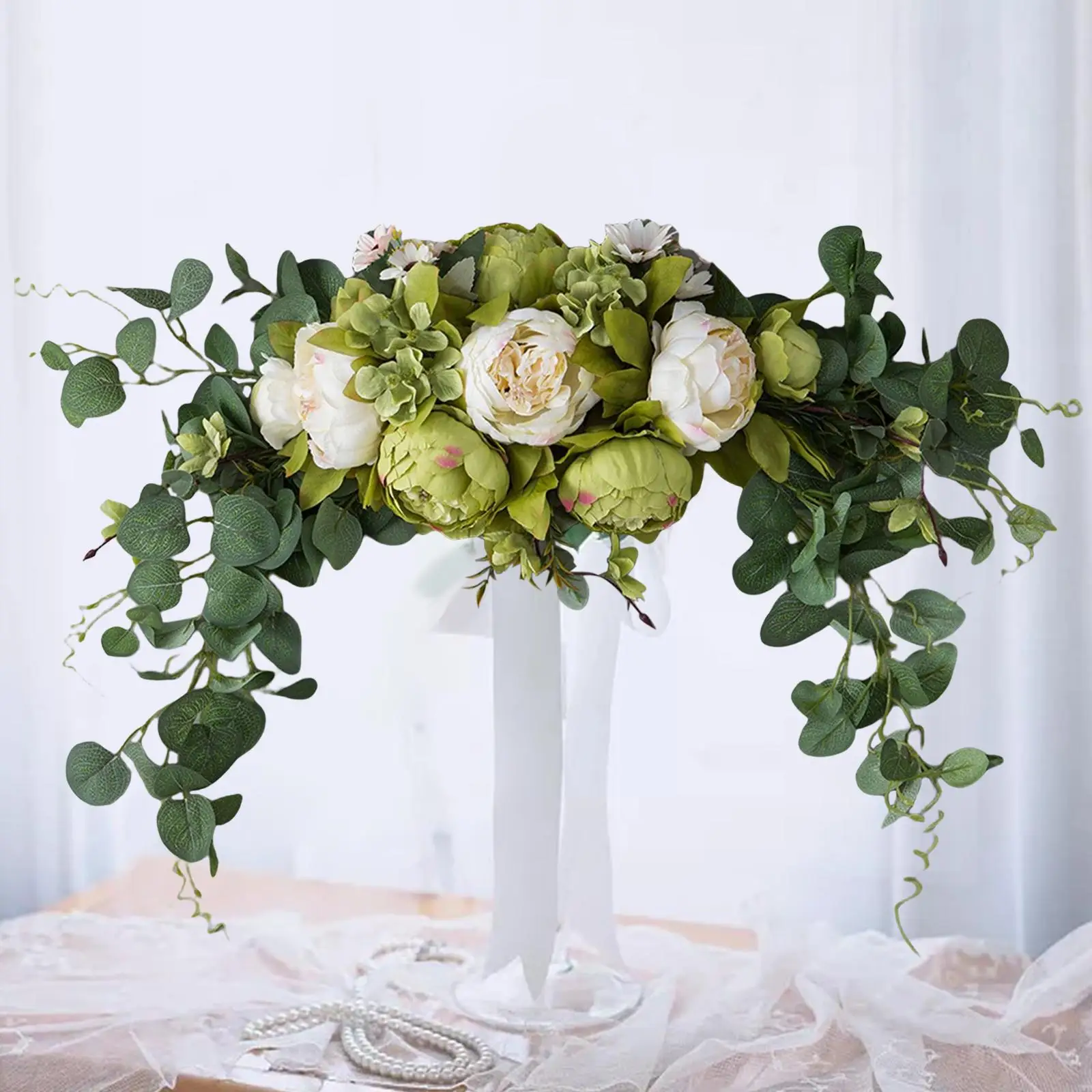 Artificial Flower Swag Fake Silk Flowers Hanging Vines Plants with Green Leaves Flower Garland for Front Door Wall Party Decor