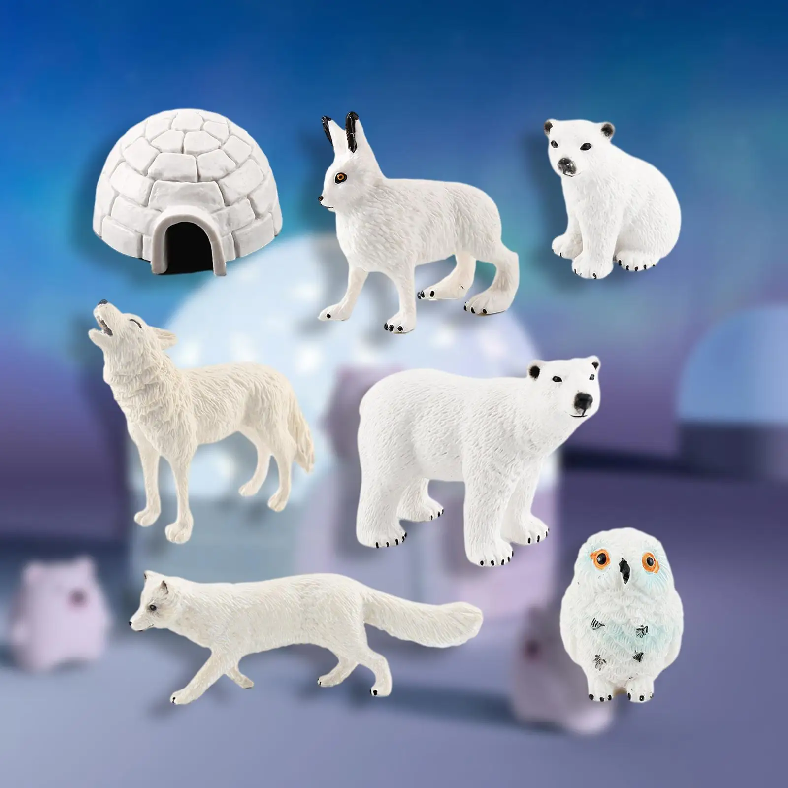 7Pcs Arctic Animals Toy Figurines Set for Cake Topper Decoration
