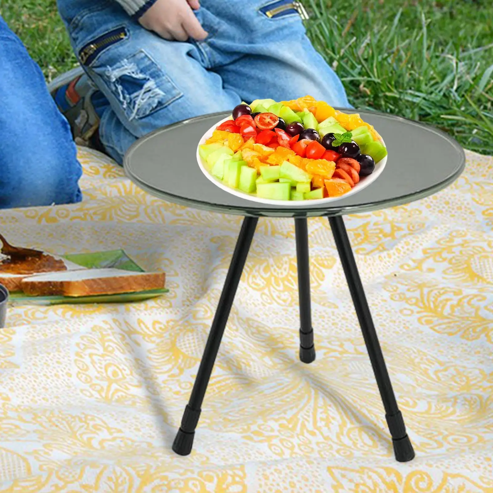 Retractable Round Table Foldable Height Adjustable Furniture Multifunctional Stable Lifting Desk for Fishing Beach Barbecue