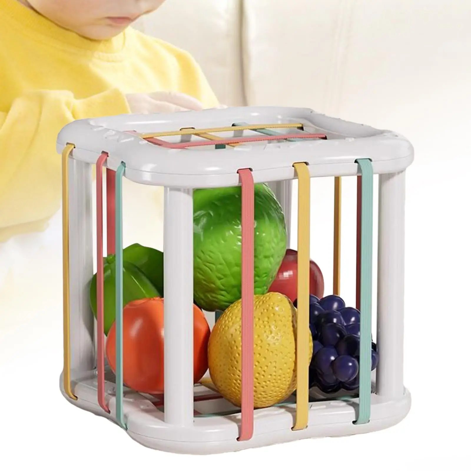 Baby Shape Sorter Toy Montessori Toys Fine Motor Skills Sensory Bin with Elastic Rope for Age 1 2 3 Birthday Gifts