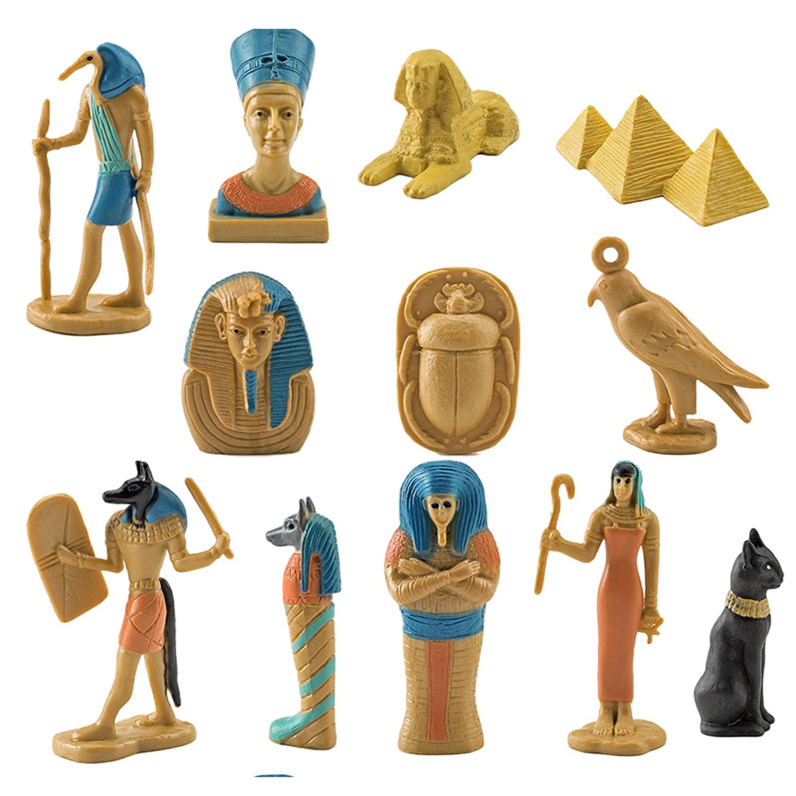 12x Ancient Egypt Figures, Novelty High Simulation Small Statues Early Educational Toy Mummy Case Thoth Hieroglyph Anubis Bastet