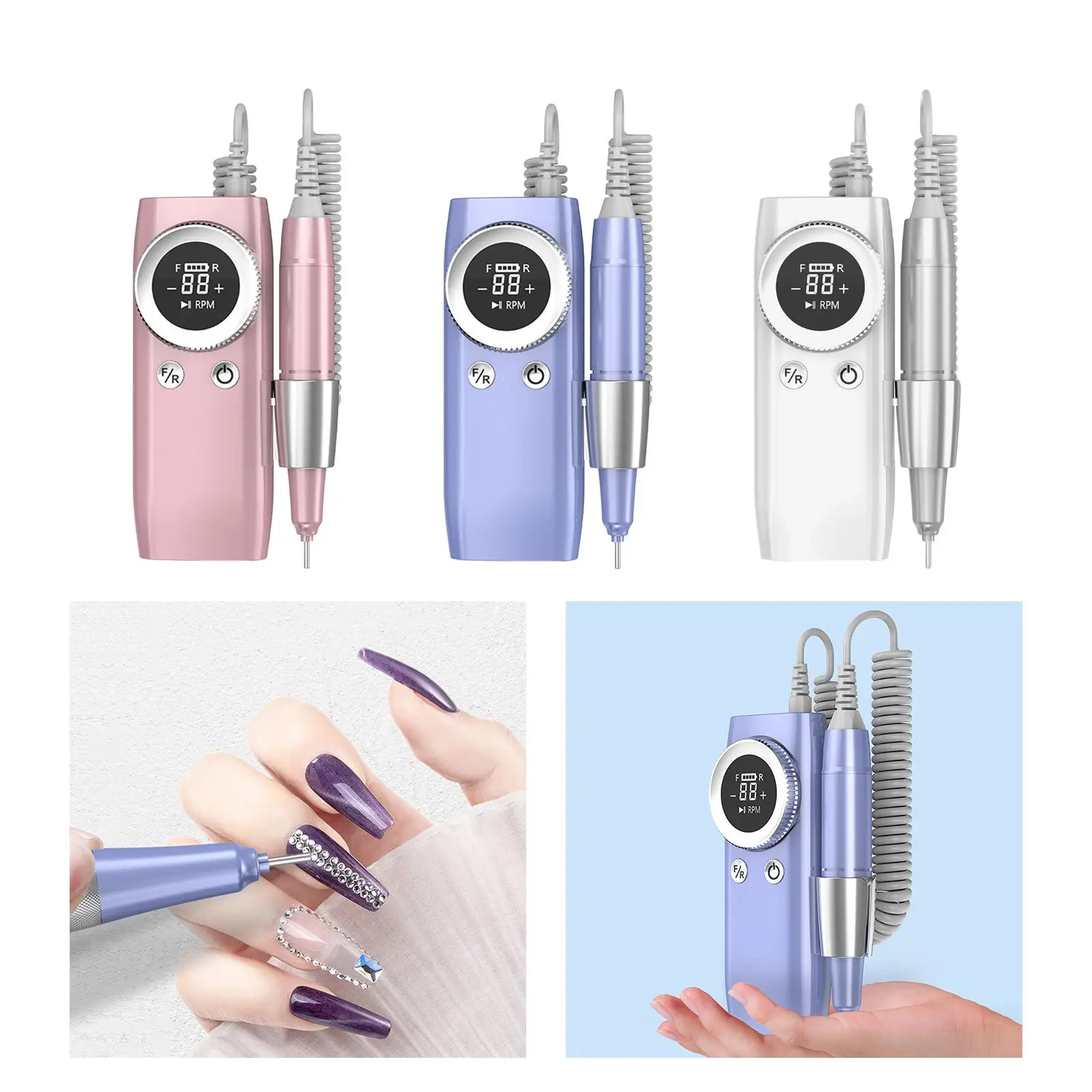Nail File Machine 45000 RPM 36W for Nails Polishing Rechargeable Salon Home