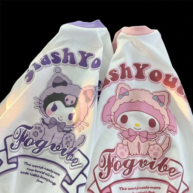 Camiseta de manga curta Sanrio Melody, roupas kawaii, desenho animado  Kuromi Raglan, Top Y2K doce original para meninas, desenhos animados  melódicos, verão - AliExpress
