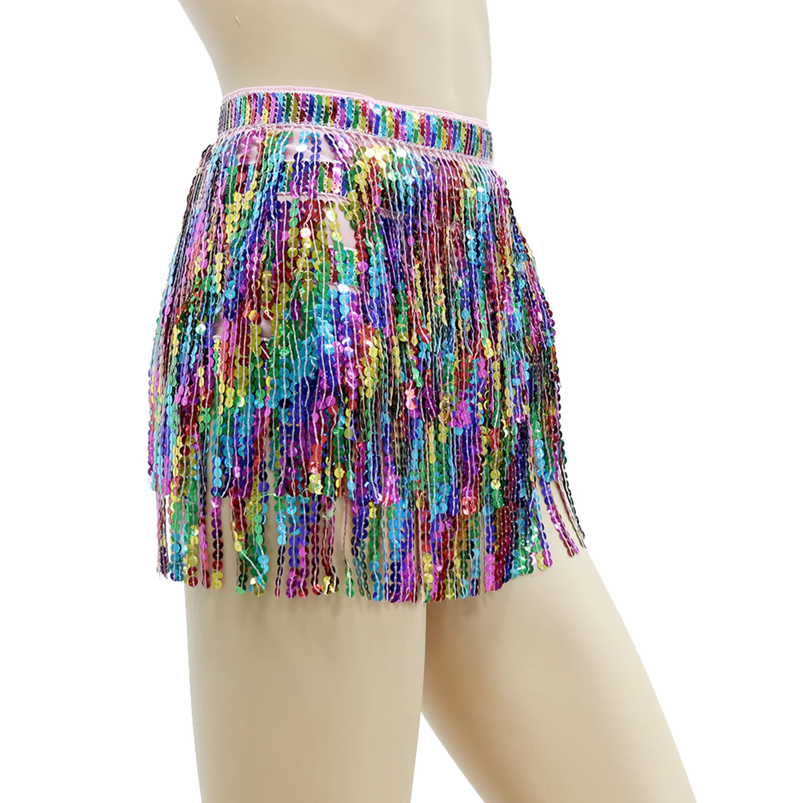 Sequins Belly Hip Scarf Tassel Fringe Skirt Women`s Sequin Tassel Skirts for Clubwear Carnival Performance Festival Stage