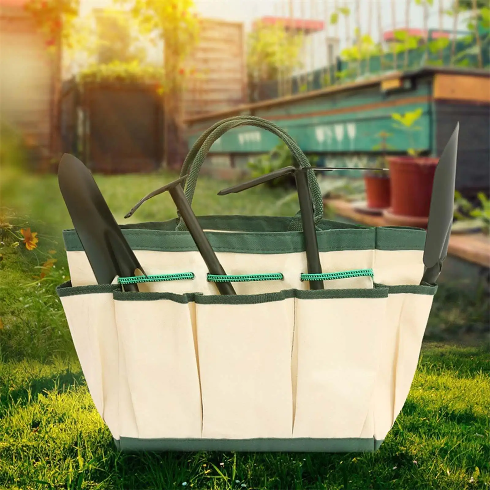 Garden Tool Bag Organizer Pocket Elastic Strap Carrying Gardening Storage Tote for Transplanter Kneeling Pad Aid Kit