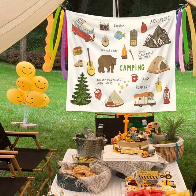 Camping Hanging Cloth Party Background Wall Cloth Ins Wind Outdoor Stall  Trunk Night Market Decorative Photo Booth Birthday Deco - AliExpress