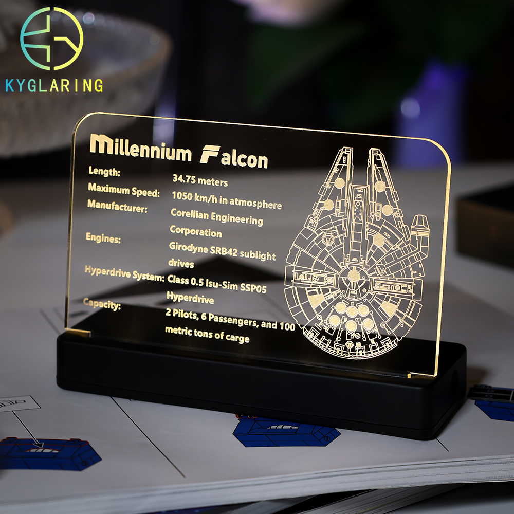 Light Acrylic Nameplate for 75192 Brick Building Blocks with USB Port