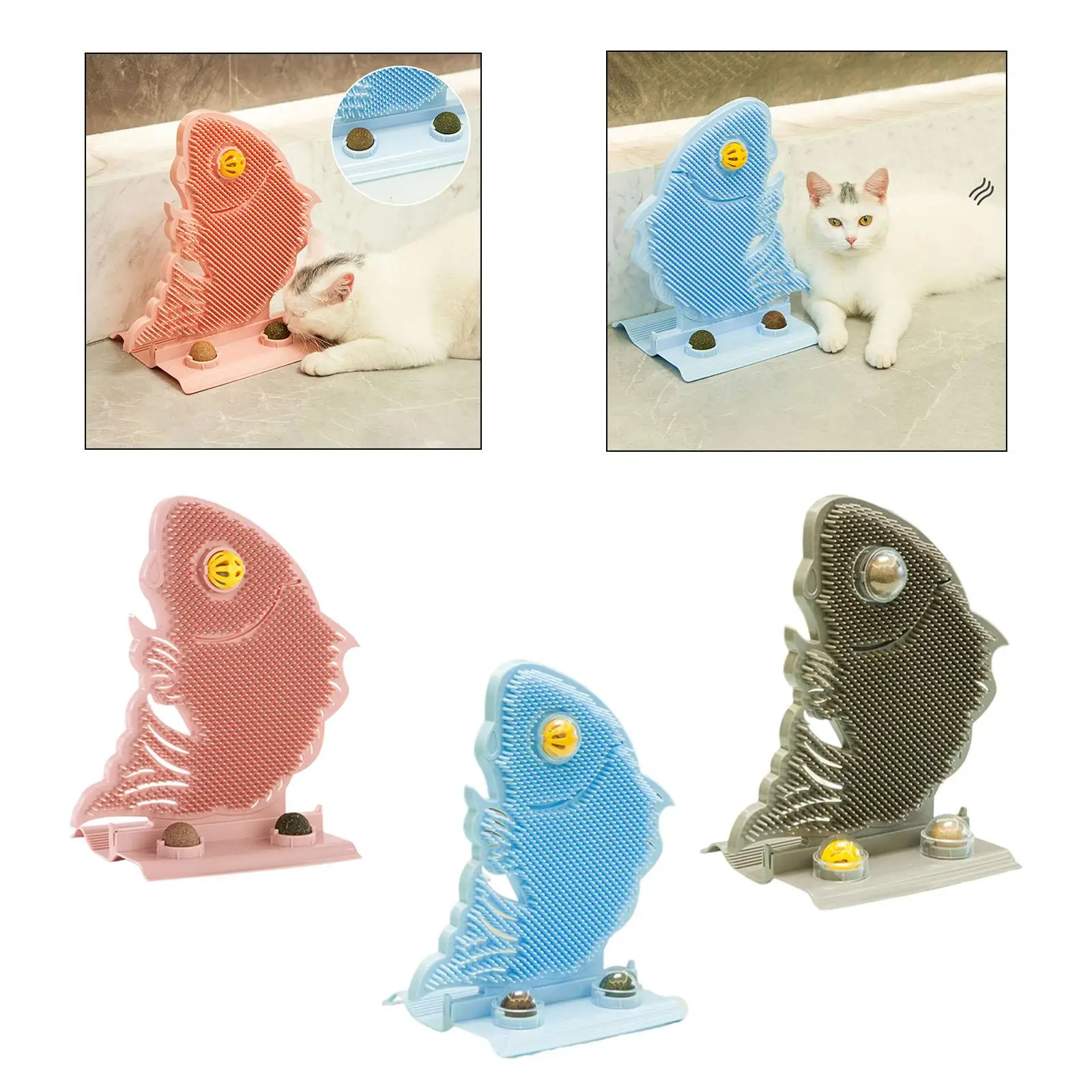Cute Fish Shaped Groomer with Catnip and Bell Toy Massage Comb Grooming Brush Tool for Cats Haired Kitten