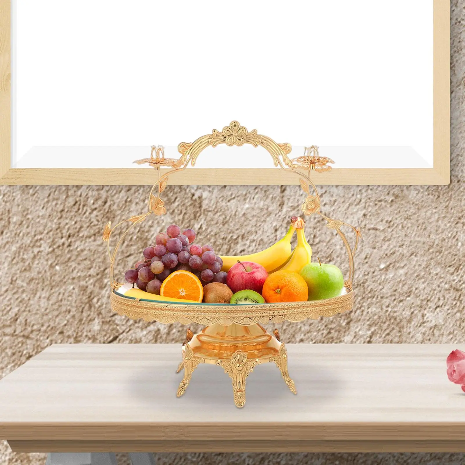 Fruit Tray with Handle Dessert Ornament Tray Cupcake Dessert Plate Serving Tray for Home Countertop Holiday Centerpiece Kitchen