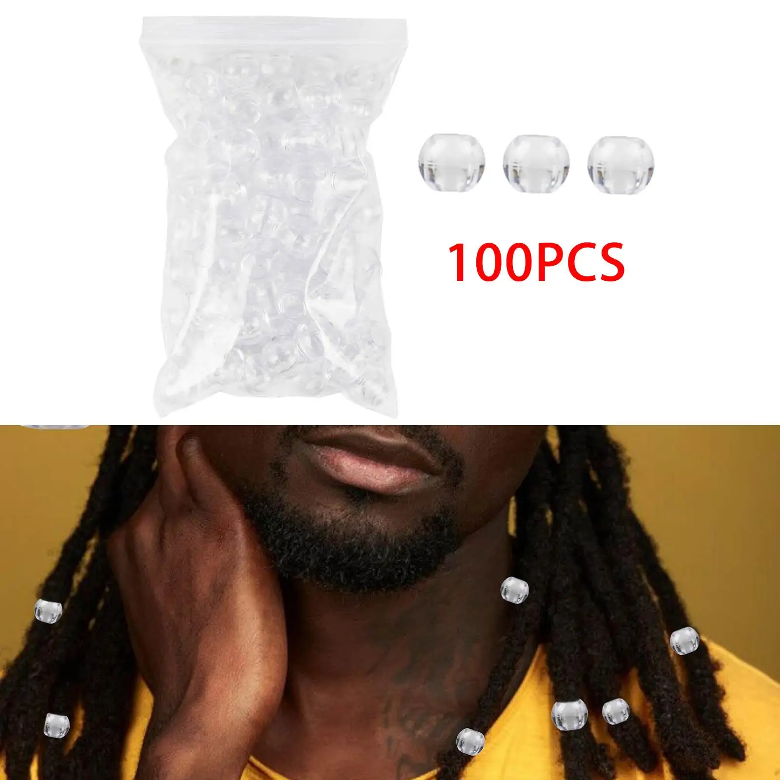 100Pcs Dreadlock Beads 16mm Dia Big Hole Crafts Kit Clear Hair Extension Beads for Dreadlock Wig Salon Make up Party Link Hair