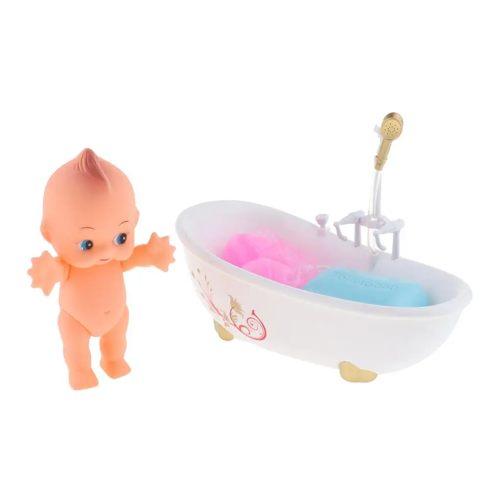 Children Pretend Role  Toy 4PCS  Bath Set with Real Working Bathtub