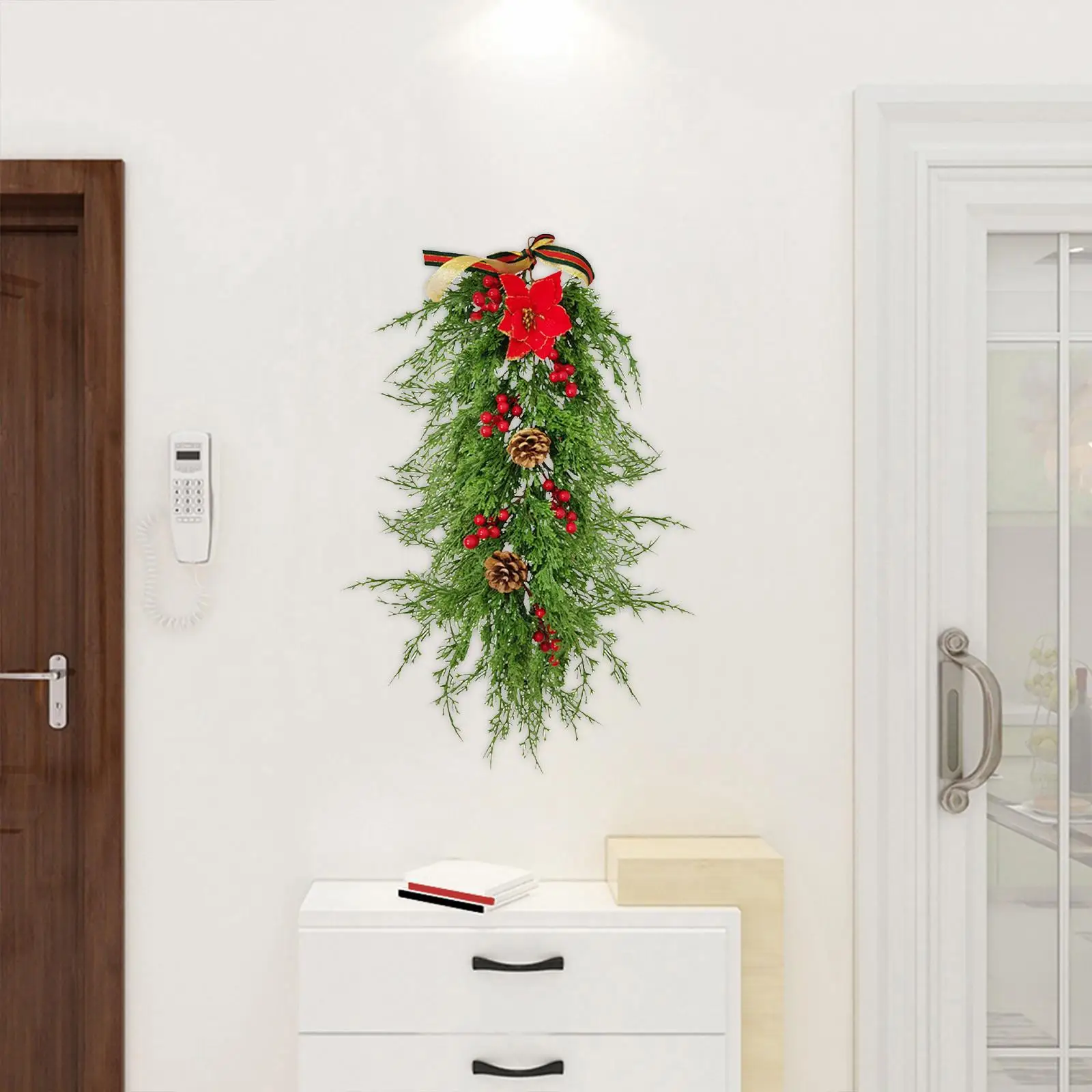 Decorative Christmas Teardrop Wreath Wall Door Hanging for Party Backdrop