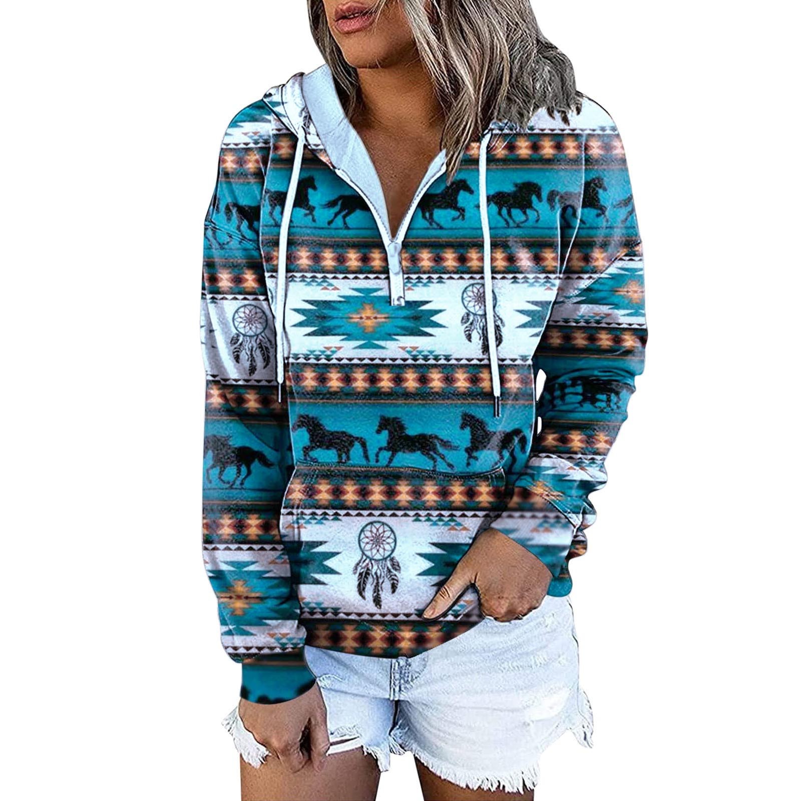 Title 1, Women’S Casual Geometric Horse Print Long Sleev...