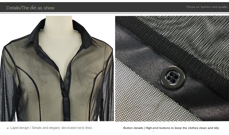 Sexy Women Button Lingerie Dress Transparent Clubwear Stripper Long Sleeve Blouse Love Live Cosplay