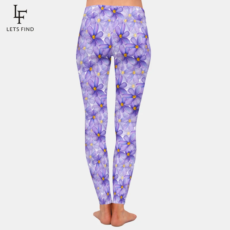 Leggings femininas letsfind 3d roxo flor padrão