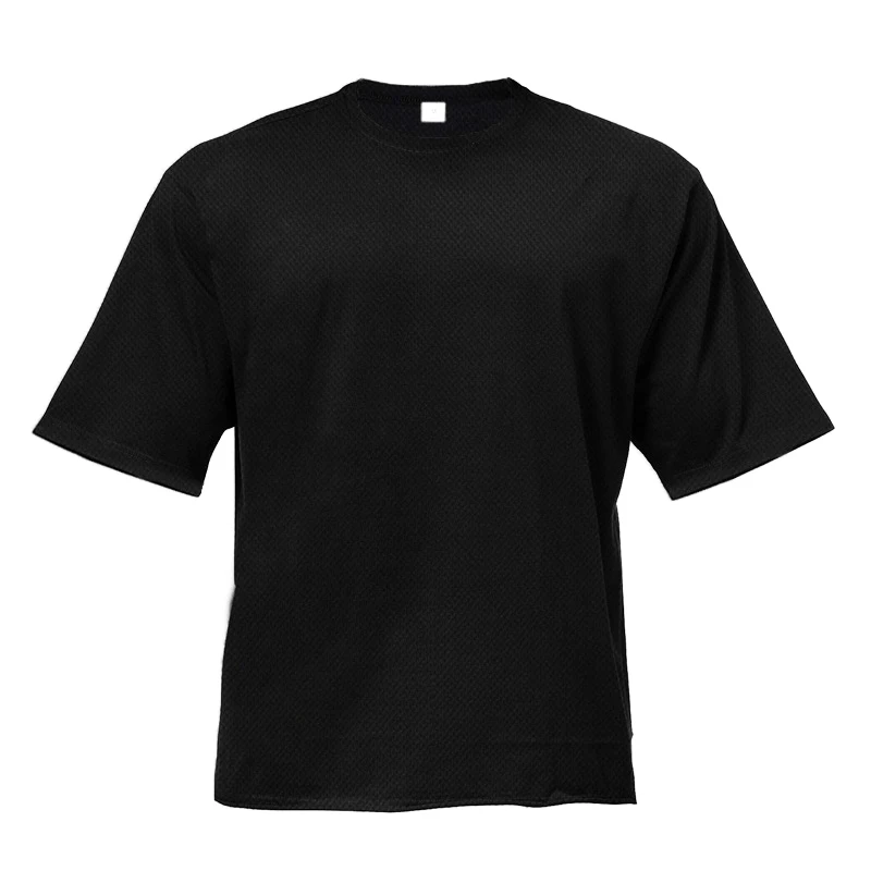 None - Camiseta holgada de malla para hombre, ropa de calle masculina de gran tamaño, estilo Hip-Hop, de media manga, para gimnasio y culturismo