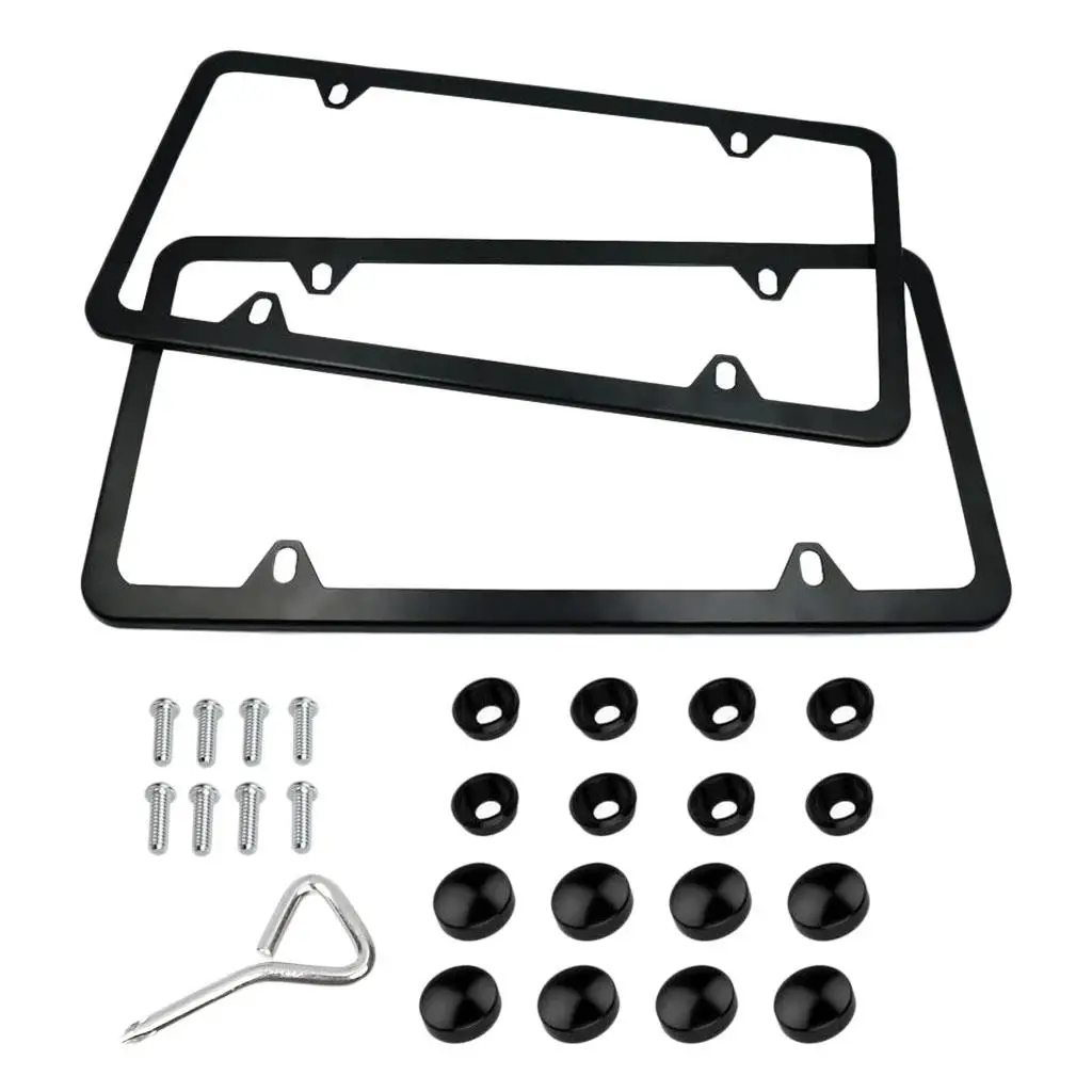 Stainless Steel  with Screw Caps, 2Pcs 4 Holess  s, Cars Plate Covers Holders for Vehicles