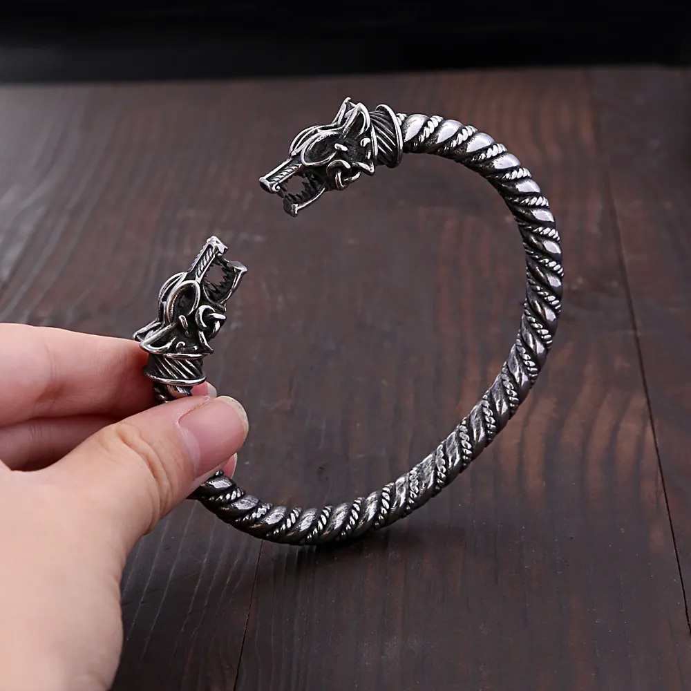 Vintage Nordic Wolf Kopf Armband Edelstahl Viking Männer Armband Mode Biker Tier Amulett Schmuck Geschenke Dropshipping – Detail 7
