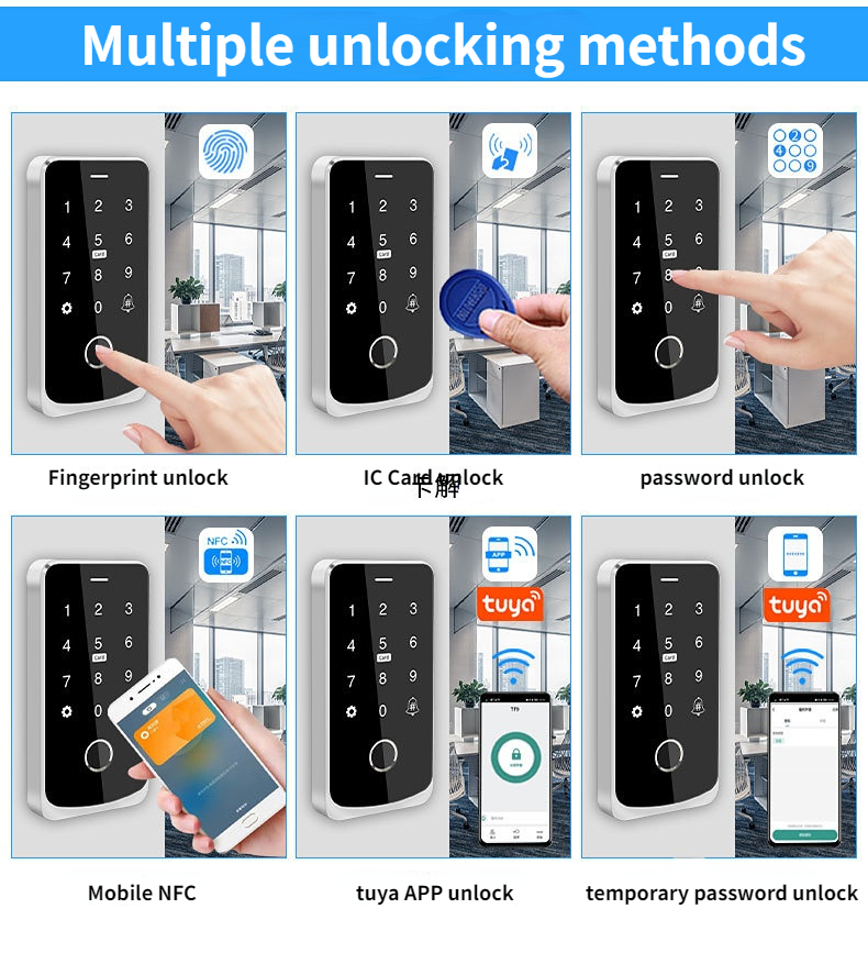 Card, NFC APP, Passsword Unlock, Fechadura Eletrônica