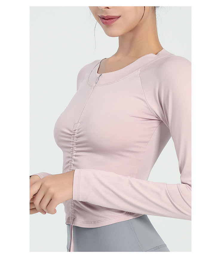 Langarm Shirt Halb Zip Vorne Kordelzug Yoga Tops Frau Sport Active Lauf Oben für Fitness Weibliche Bluse Gym Frauen – Detail 12