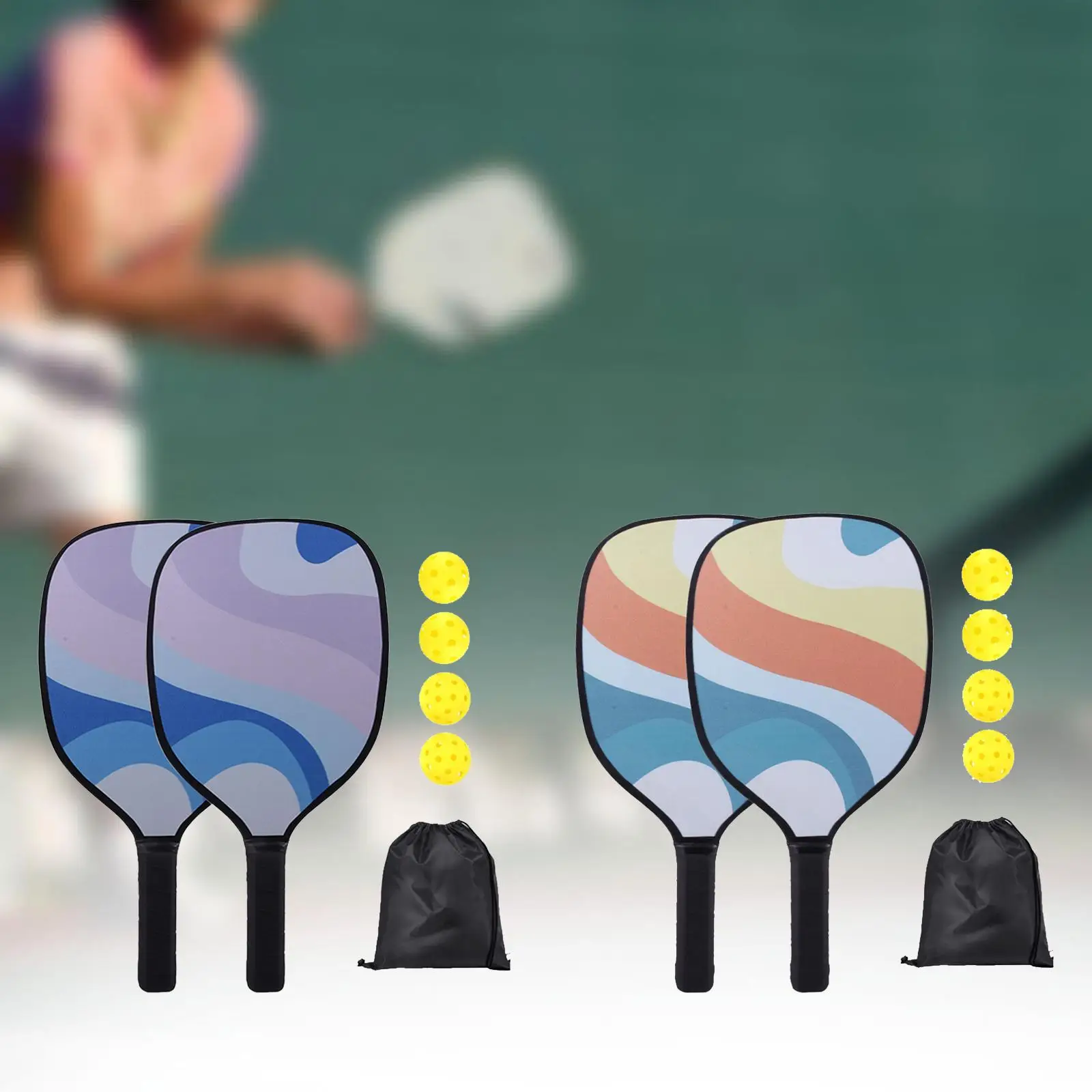 Pickleball Paddles Set 4 Balls and Portable Storage Bag for Indoor Outdoor