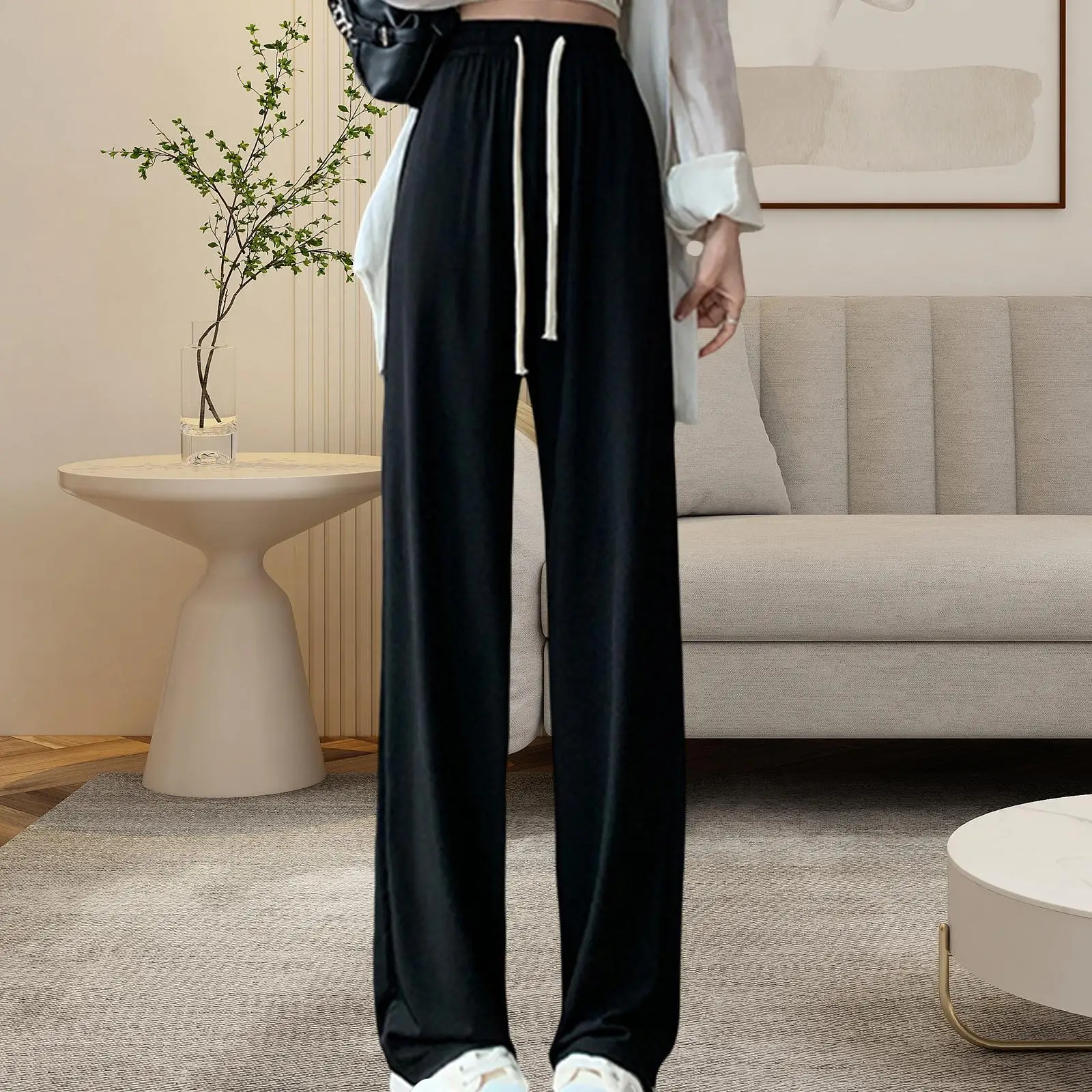 Straight Wide Leg Womens Pants High Waist Full Length Pants Streetwear Lady Straight Trousers Long Pants Loose Pants Trousers