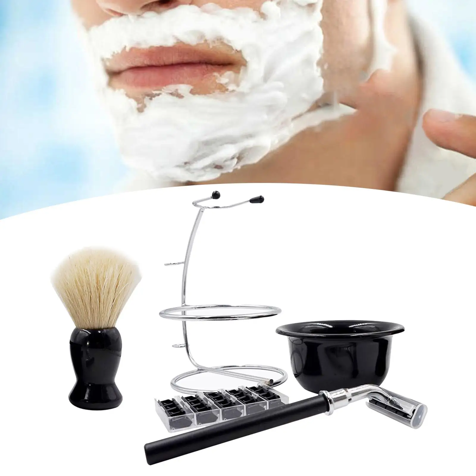 Travel Shaving Kit for Men Manual Stand Brush Bowl Set Accessories Durable Portable Solid Stainess Steel Holder Elegant