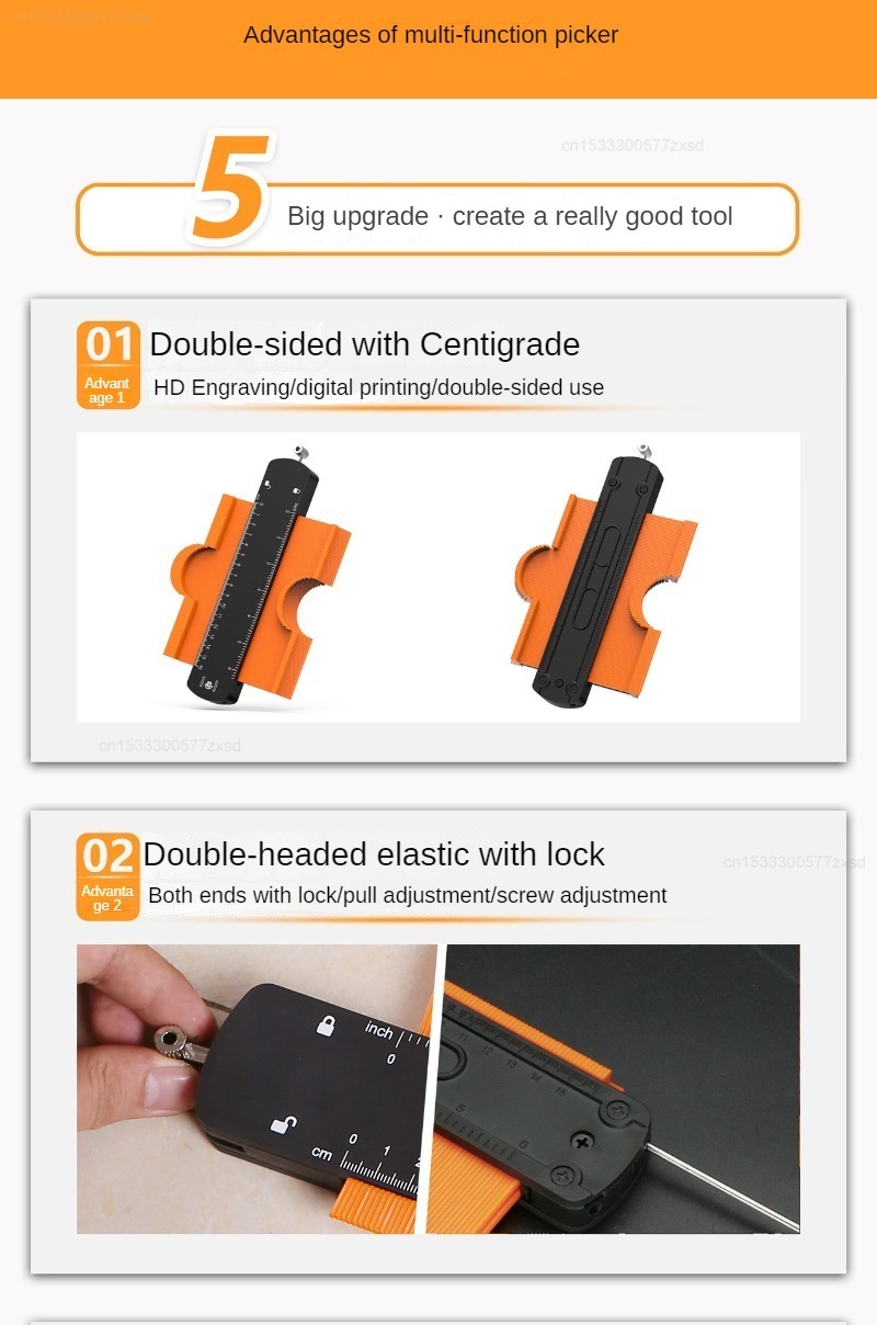 Description Picture 5 of itemProfile Contour Gauges Line Copier Ruler With Lock Cutting Template Profile Ceramic Tiles Tool Woodworking Measuring Tools Ruler