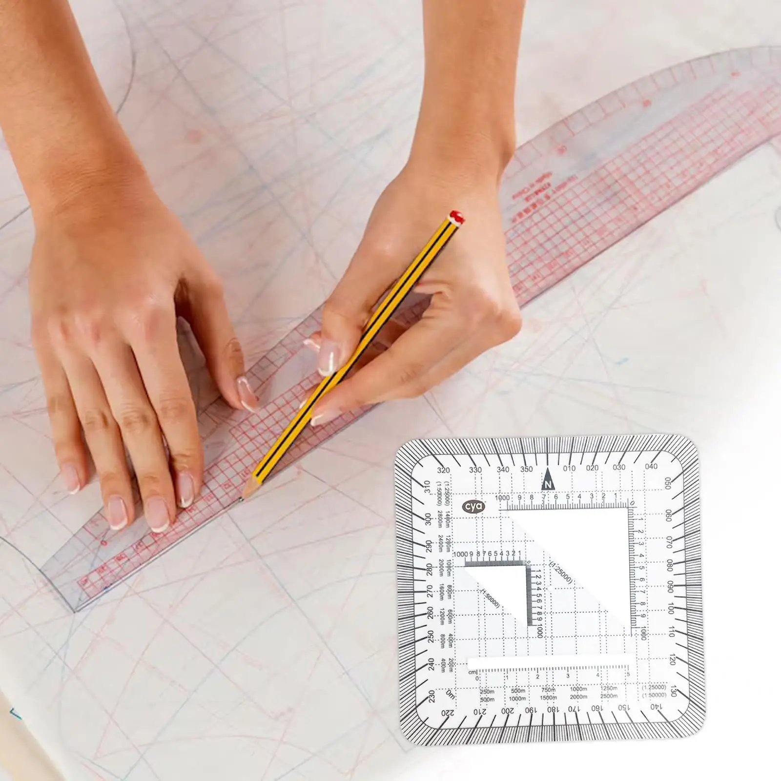 Protractor Ruler Architects Accurate Measuring Engineering Drawing Maptool Pocket Grid for Utm, Usng, Mgrs Coordinates Traveling