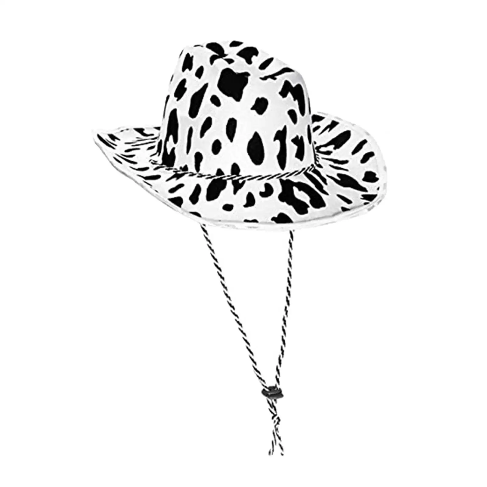 Western Cow Pattern Hat with Wind Lanyard Fancy Dress up Costume Clothes Wide Brim Cowboy Cowgirl Hat for Holiday Performance