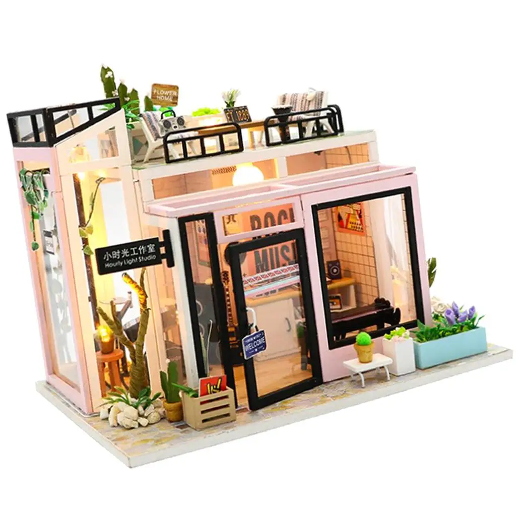 Dollhouse with LED Miniature Furnture Pieces From Wood Hour 