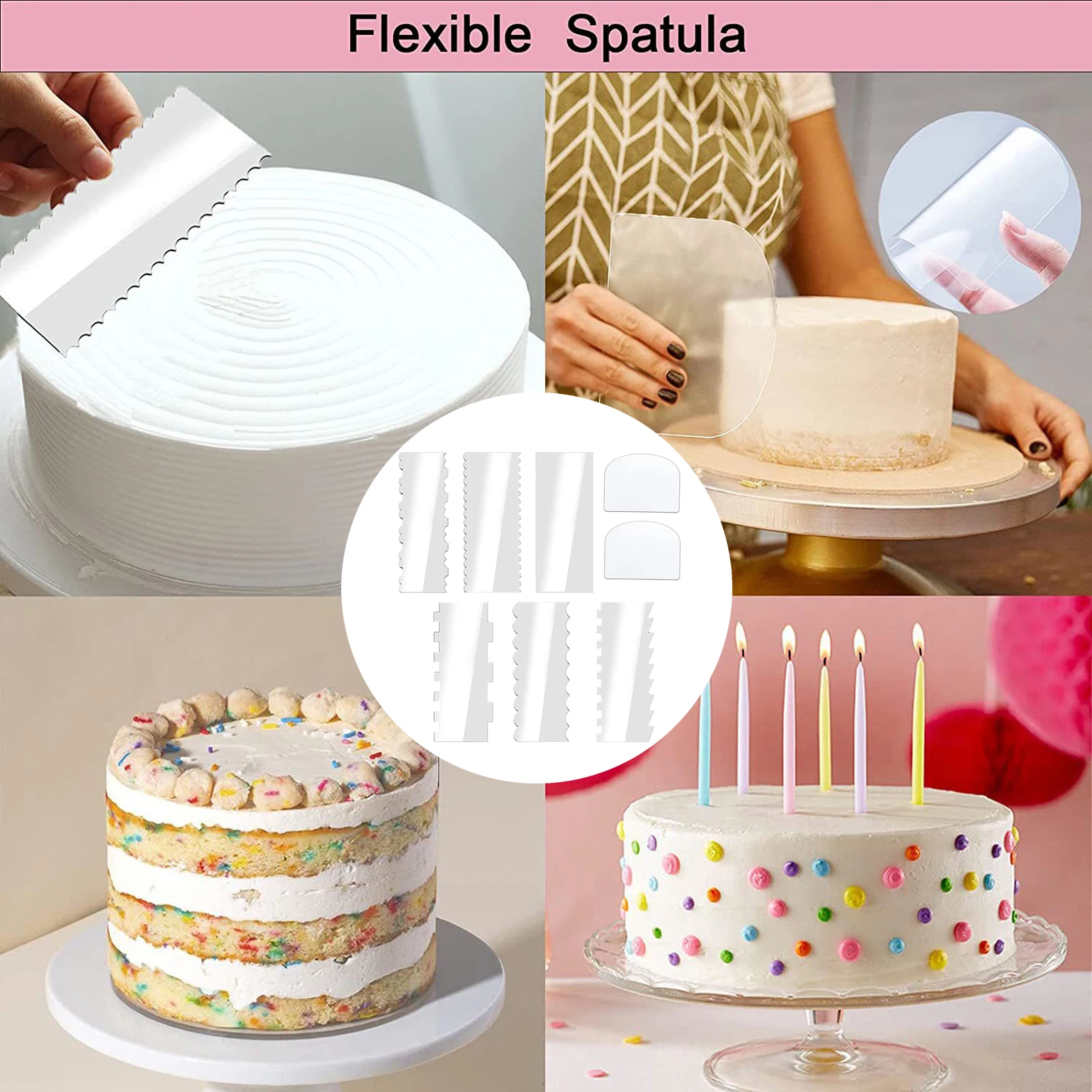 8Pcs Acrylic Cake Decorating Tools Handheld Portable Smooth Multipurpose Cake