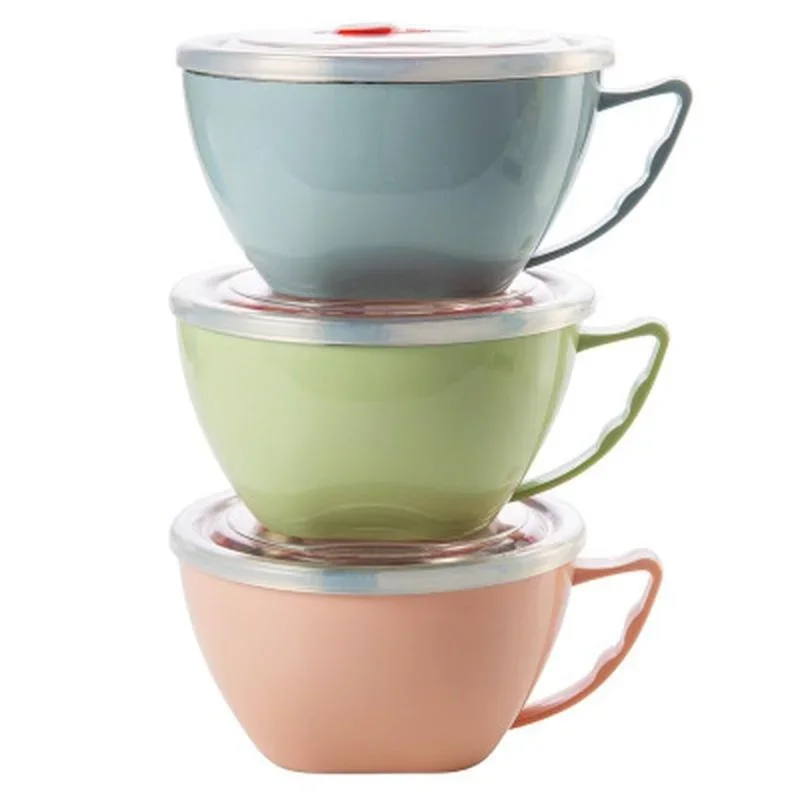 Description Picture 6 of item1PCS Stainless Steel Bowl with Handle Solid Color Anti Scalding Instant Noodles  Mixing Bowl Kitchen Tableware Food  Accessory