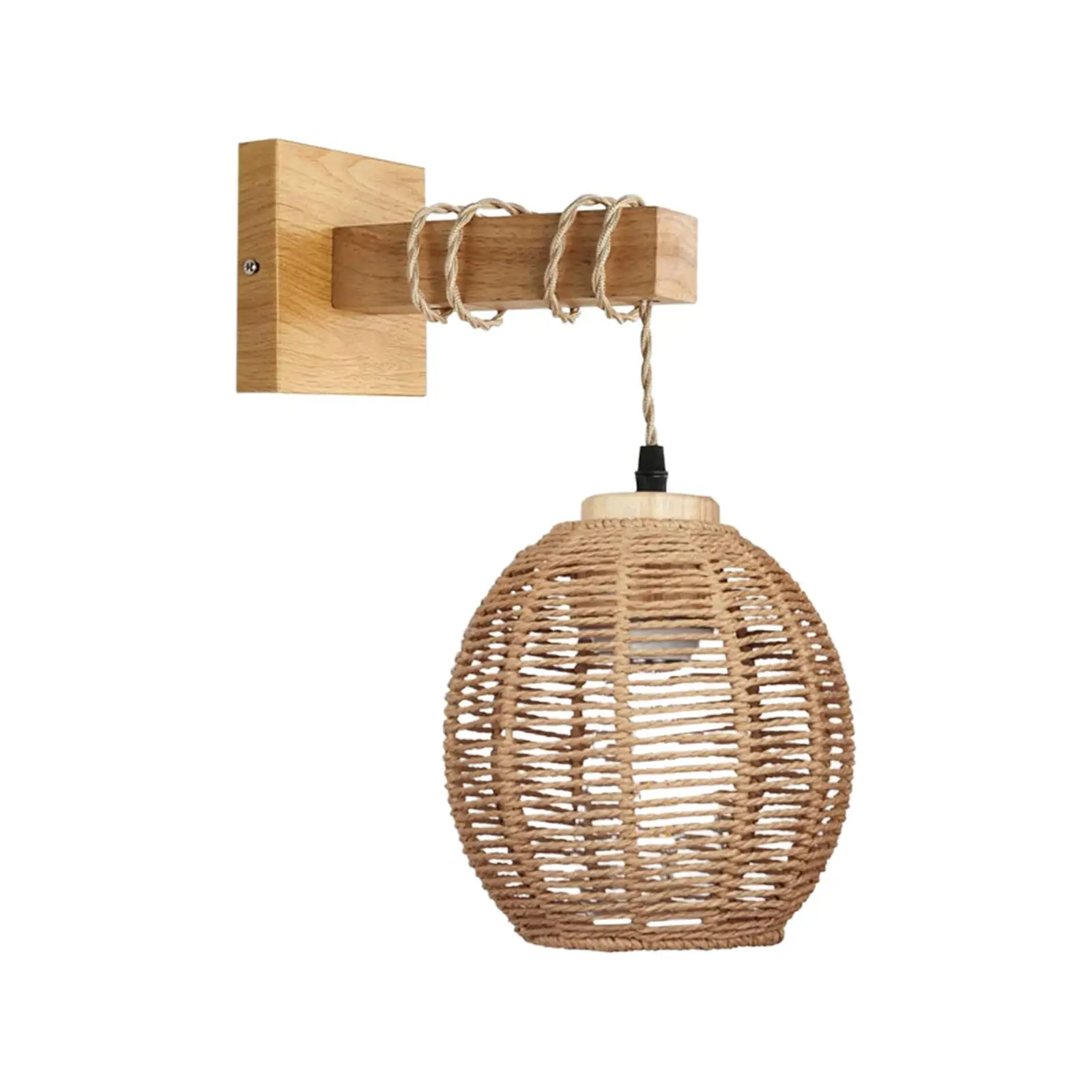 Rattan Wall Lamp Handwoven Lamp Shade Cover Dining Room Wall Lights Fixtures