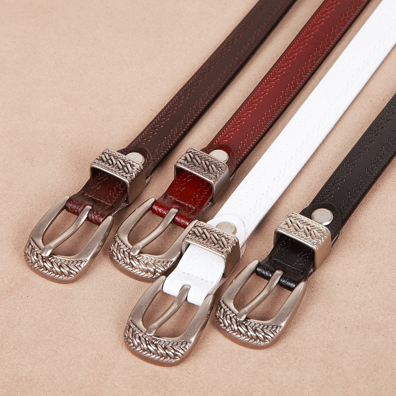 Neue Mode Frauen Dame Vintage Boho Metall Leder Doppel Schnalle Taille Gürtel Bund frauen Echt Leder Rindsleder Gürtel 1,8 cm – Detail 3