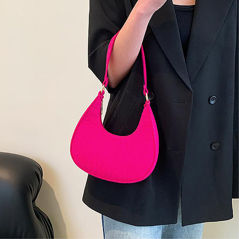 Candy Color Advanced Design Textur Achsel Handtaschen Filz Umhängetaschen für Frauen Frauen Subaxillar Tasche Geldbörsen Halbmond Tasche – Detail 8