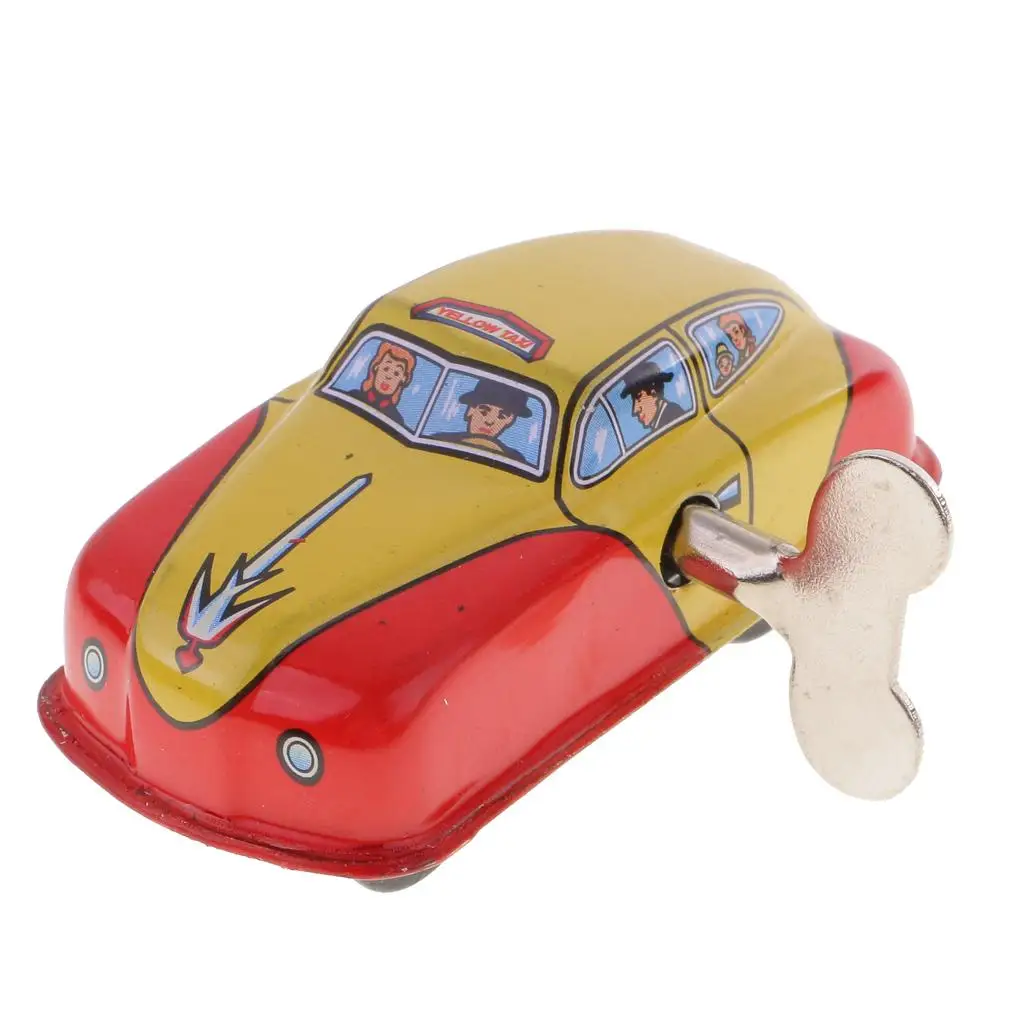 Vintage Style Taxi Car Model Wind-up Clockwork Toys Kids Collectible Gifts