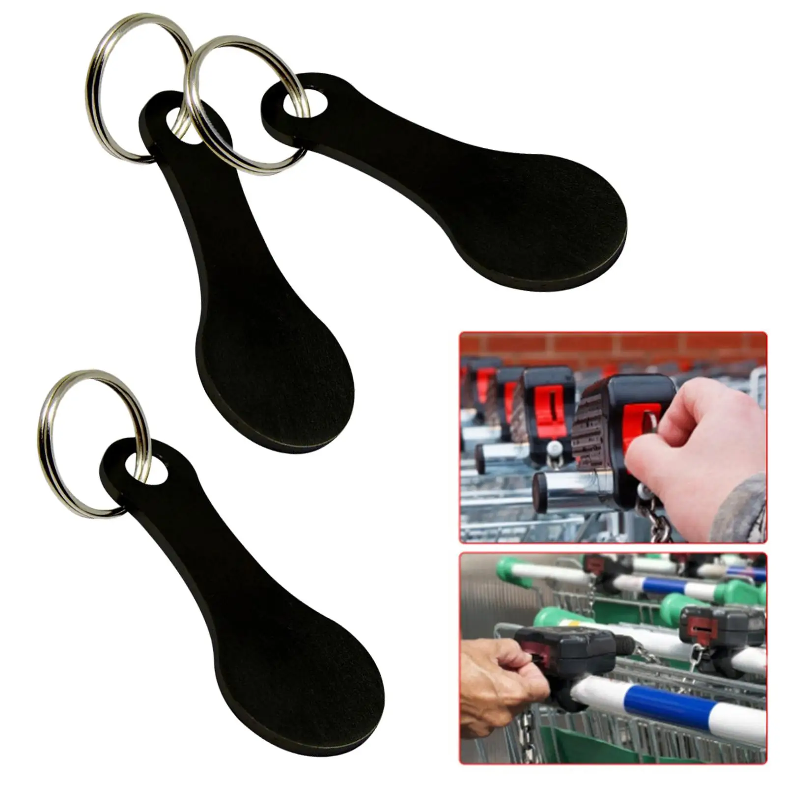 3x Shopping Trolley Tokens Release Keys Lightweight Portable Stable Black Keyrings for Coin Holder Grocery Cart Decor Bracelet