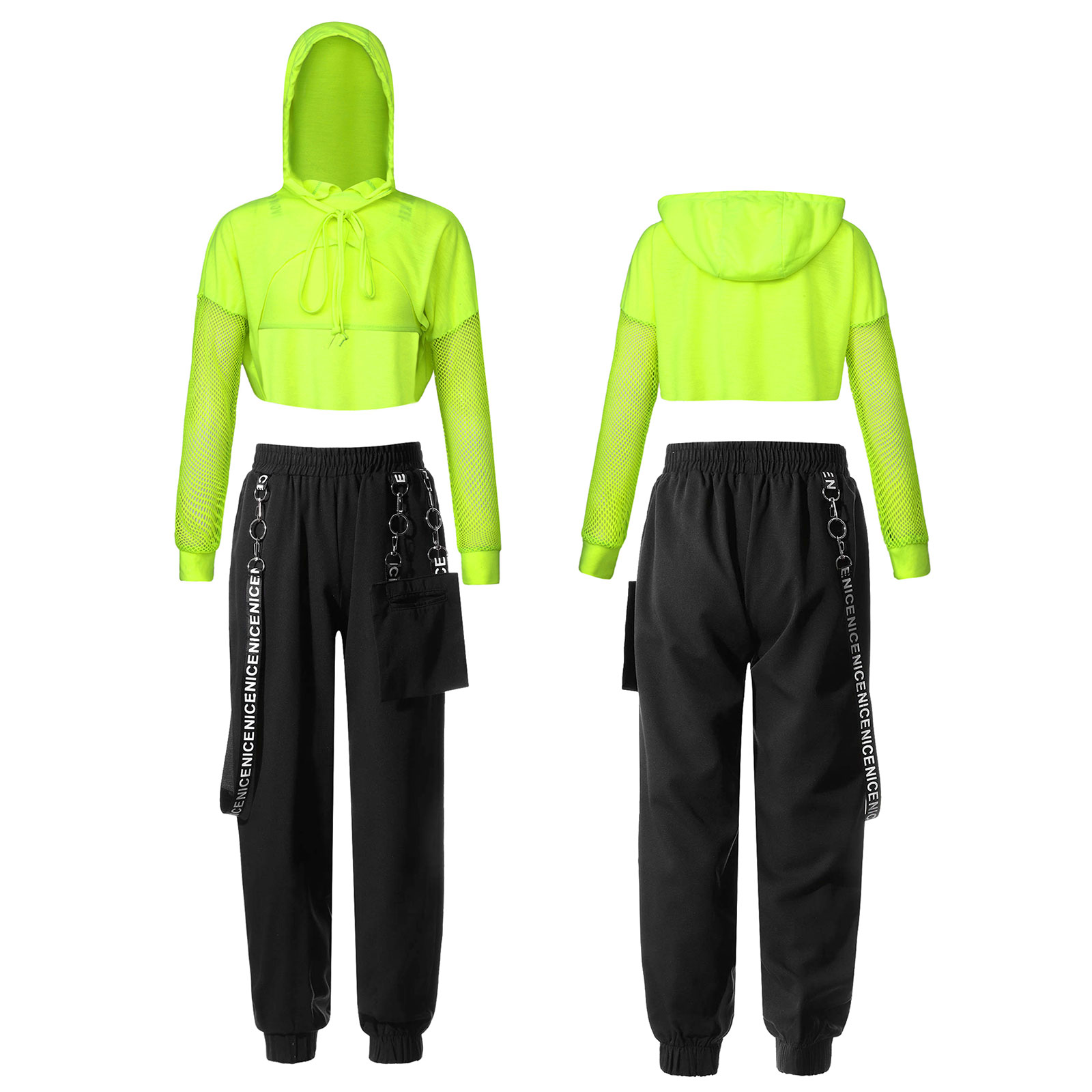 Kinder Mädchen Sportswear für Hip-Hop Jazz Dance Workout Skateboard ing Letter Print Kordel zug Kapuze Sweatshirt Weste Crop Top Hose – Detail 39